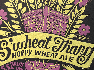 S'wheat Thang ale beer illustration linocut poster print wheat