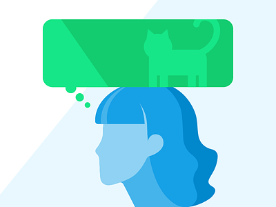 Thinking of her Cat blue cat green illustration profile thinking thought bubble woman