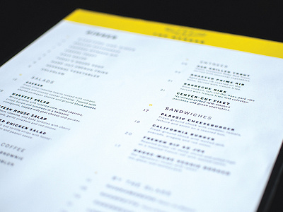 The Hangar list menu print restaurant