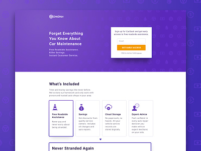 CarDash Landing Page automotive car cro early access email landing page lead gen purple sign up startup web design