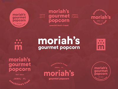 moriah's gourmet popcorn branding gourmet popcorn identity logo m popcorn small batch snacks treat