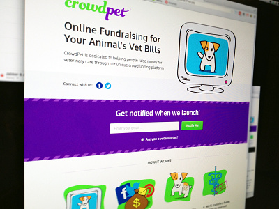 CrowdPet Landing Page animals computer illustrations crowd sourcing green landing page pets purple temporary