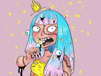 Bubblegum hair girl munching on eyeballs.