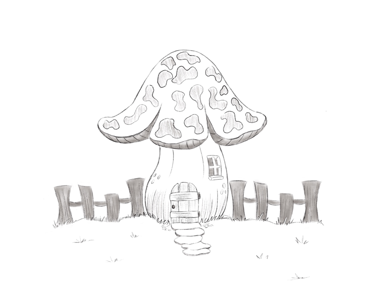 Mushroom house drawing lesson, Fantasy line art, Draw a Mushroom House  easily in 2 Minutes