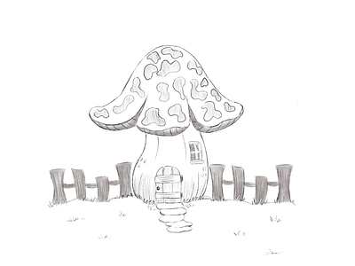 Little Mushroom House drawing fence house mushroom