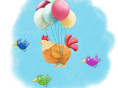 Never Give Up balloon bird cartoon chicken childrensboook fly flying kidsbooks picturebook