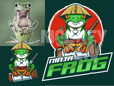 ninja frog mascot logo design cartoon charachter e sport esport frog game gamer japan logo mascot ninja ronin samurai twitch vector
