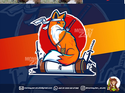 fox japan mascot ninja esport logo design