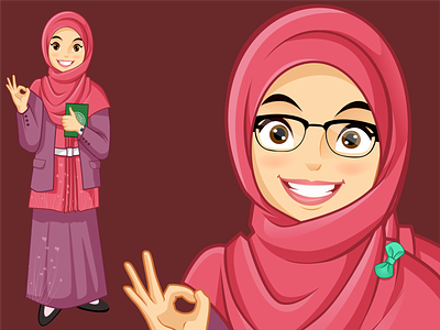 beautiful and fun Muslimah cartoon charachter design fun islam mascot muslim muslimah vector