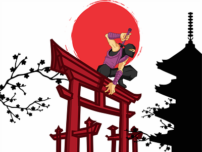 Ninja character japan silhouette cartoon charachter design illustration japan logo mascot ninja vector