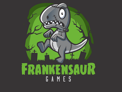 frankensaurs cartoon charachter dinosaur franskenstein fun halloween mascot vector