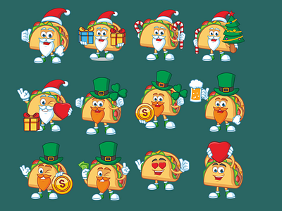 TACO Mascot animation cartoon charachter christmas cute fun holiday illustration logo mascot mexico patrick taco taco tuesday tacos vector
