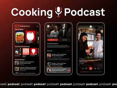 Cooking Podcast design flat design mobile app modern design music podcast podcasting podcasts spotify streaming typography ui ux