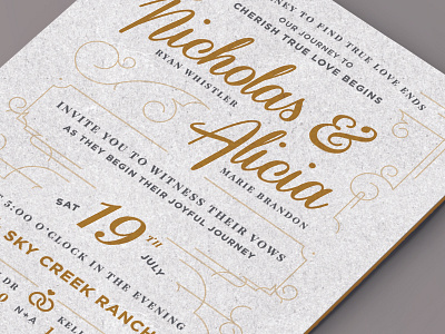 Wedding Invite card flourish foil gold icon invitation lettering married script scroll stationary wedding