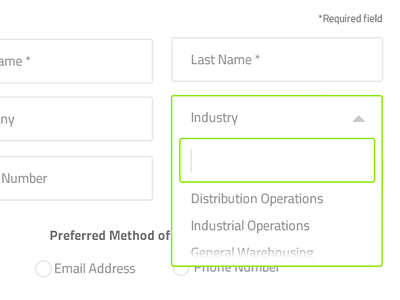 Suggested Industry Form Field UX contact drop down email form interface menu phone ui ux web website