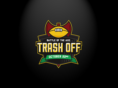 Trash Off Logo v1 axe charity emblem event football icon illustration logo recycle ribbon sports tras