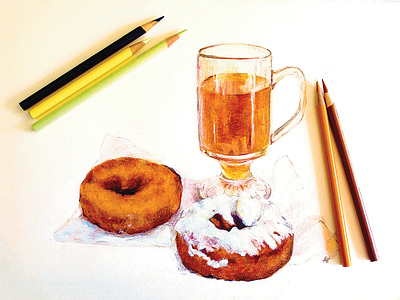 Fall Promo apple cider color donut drawing food illustration pencil process sketch sweet watercolor