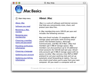 Help System for Apple .Mac (Instructional Design) .mac .mac basics design system dotmac help help design help design systems instructional design instructions webaqua