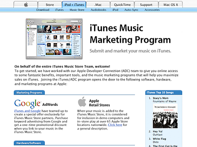 iTunes Affiliate Marketing Program (circa 2003) affiliate marketing apple apple.com encoder itunes itunes store metalaqua web badges webmetal
