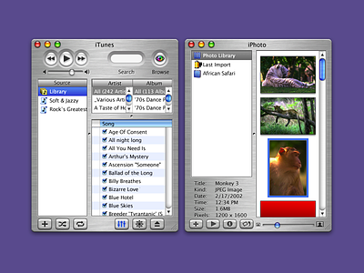 Apple iLife ecosystem media inspector(s) (circa 2004) design systems ecosystem design garageband hi human interface idvd imovie iphoto itunes