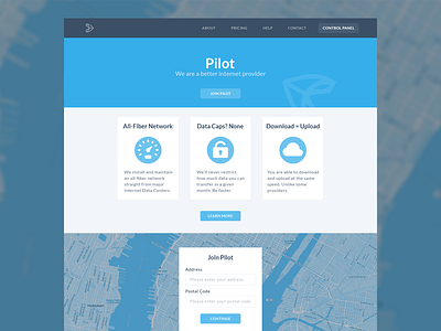 Pilot - WIP blue fiber internet homepage landing page nyc
