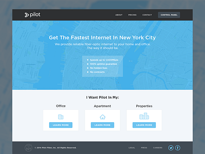 Pilot - Update blue fiber internet homepage landing page nyc