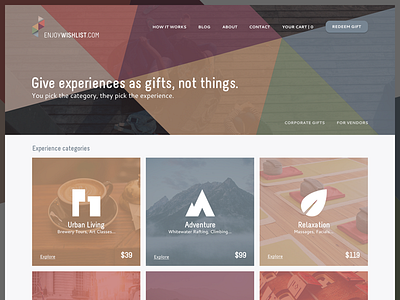 Wishlist - Homepage browse color experiences hero homepage iconography pastel triangle web