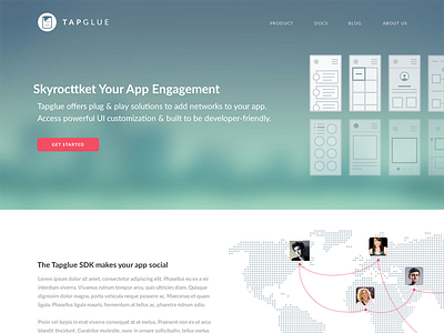 Tapglue - Detail design process iteration landing page mobile network sdk tapglue