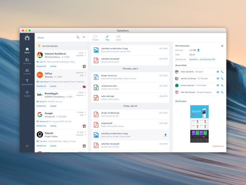 Salesflare - UI software mac salesflare web app plugin sales crm saas product startup