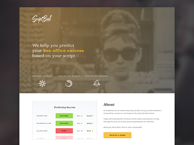 Scriptbook artificial film hollywood homepage intelligence landing learning machine movies oscars page website