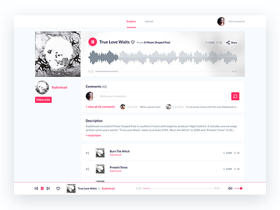 Music community - Track page album band design digital interface music radiohead song soundcloud spotify track ux