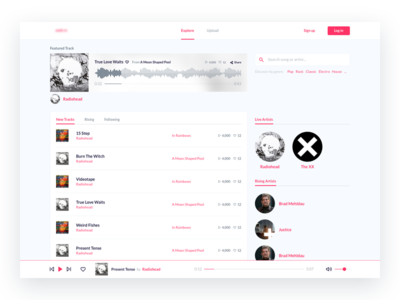 Music community - Homepage album band community digital interface music radiohead song soundcloud spotify track ux
