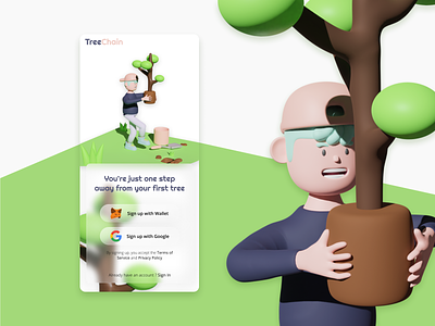 Sign Up to TreeChain - DailyUI #001 blue design green illustration pink signup tree ui ux