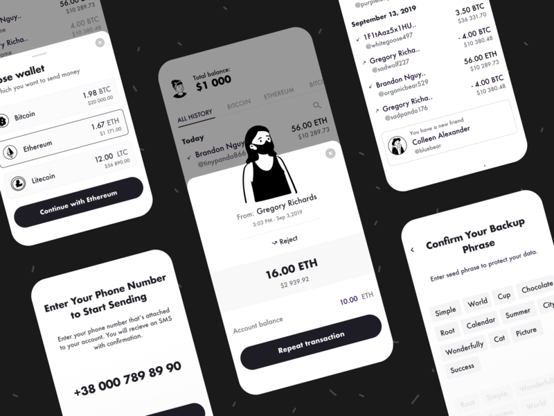 Cryptocurrency Mobile App blackandwhite crypto wallet cryptocurrency design mobile mobile app mobile wallet ui ux wallet