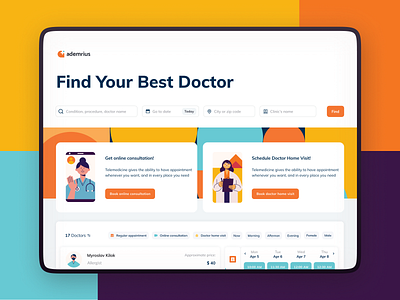 Ademrius - Medical Platform booking design healthcare illustration medical medical service telemedicine uidesign ux web