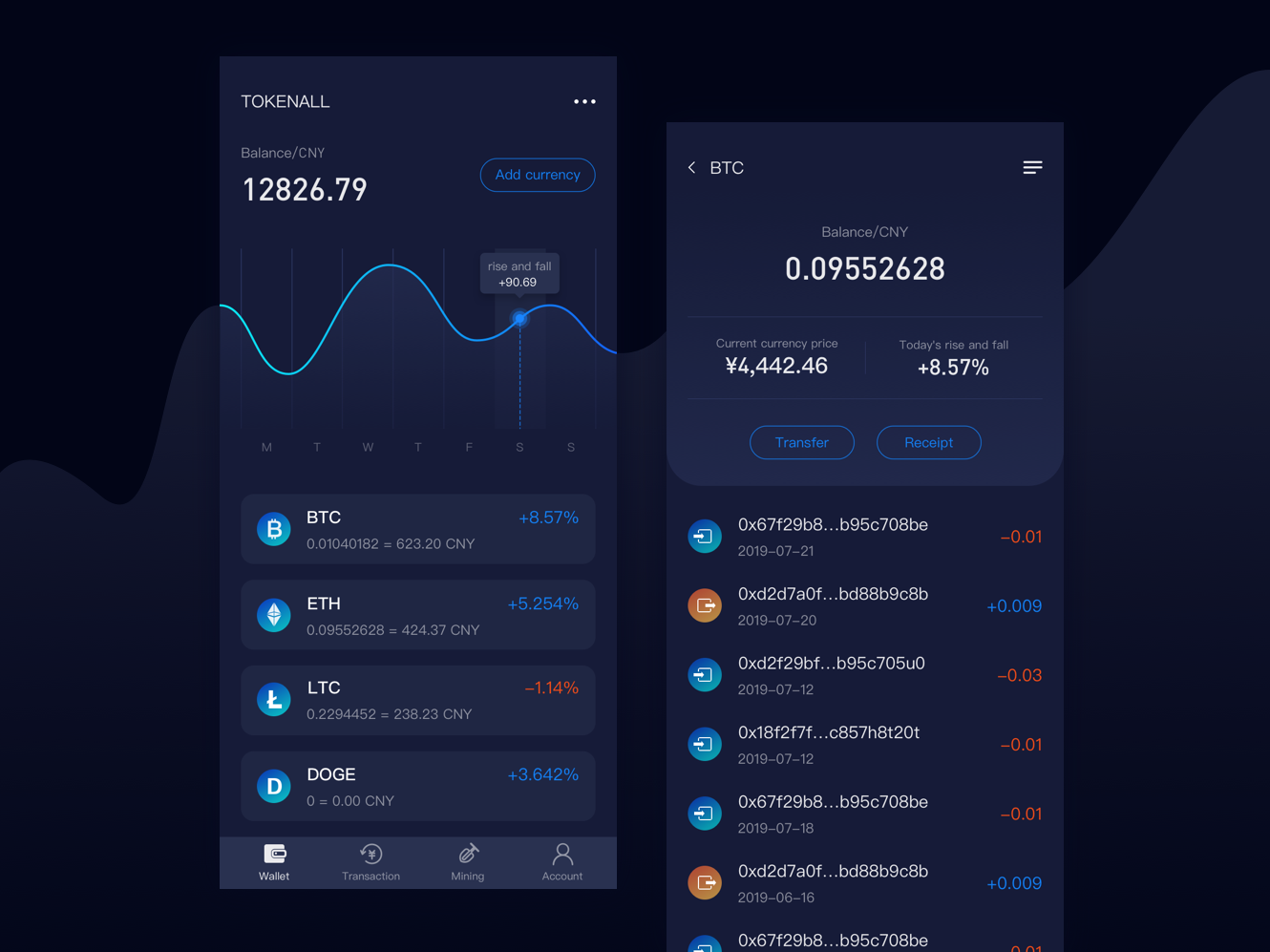 Virtual currency wallet UI by Moko on Dribbble