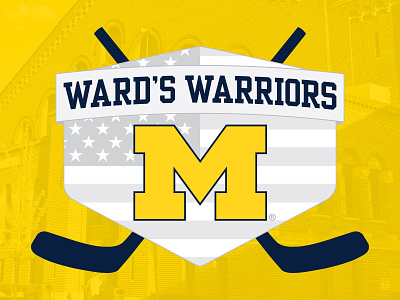 Ward's Warriors Logo american flag block m blue hockey logo maize michigan military um university of michigan usa yellow