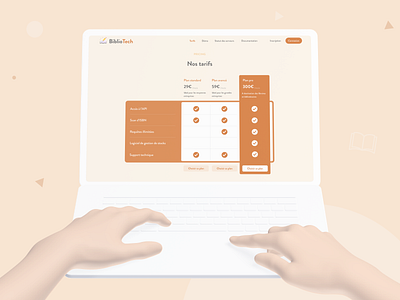 BiblioTech - API Princing page desktop figma hands 3d mockup mockup 3d orange pricing page pricing plans pricing table productdesign ui design ux webdesign