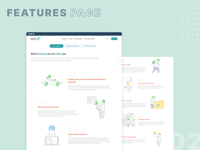 Instant Website - Features pages blue features page figma illustrations plugin product design service service website ui uidesign ux webdesign