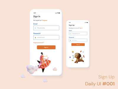 Daily UI 001 - Sign Up 001 3d illustration daily ui daily ui 001 daily ui challenge figma mobile app design mockup orange product design sign in sign in form signup ui uiux ux