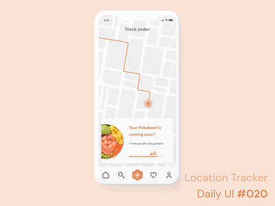Daily UI 020 - Location Tracker 020 daily ui daily ui 020 daily ui challenge delivery app figma food food app food delivery location tracker map mockup orange order tracker pokebowl product design uber ui uiux ux