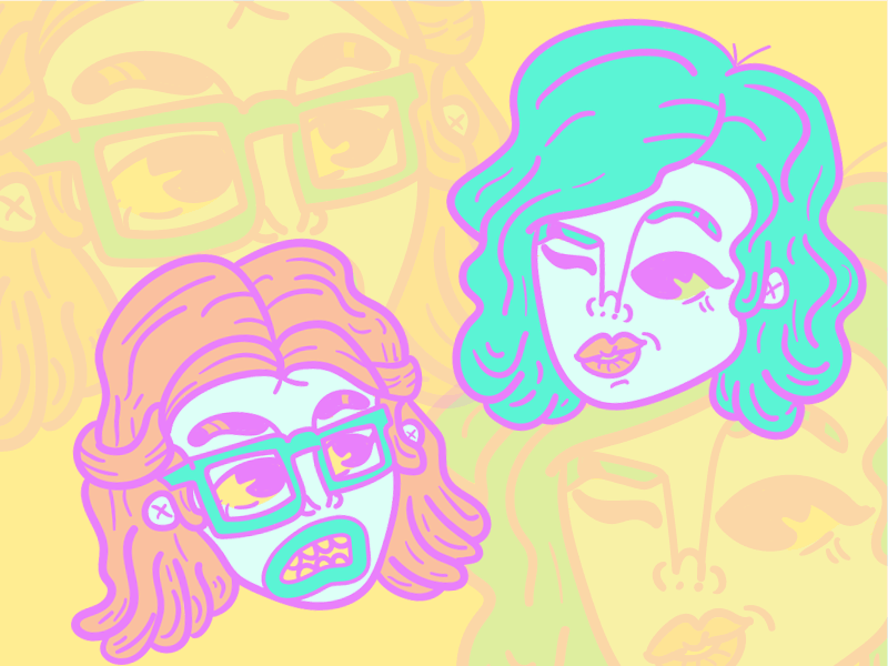 Comedy Duo 90s character doodle girls illustration