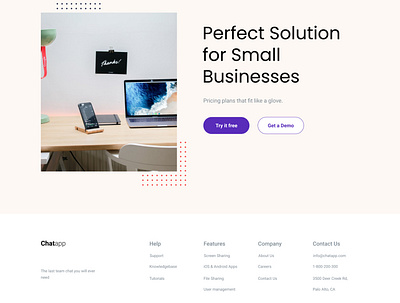 Chat app landing page footer alignment design flat grid minimal typography ui ux web website