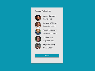 Celebrities card alignment design flat grid minimal typography ui ux web website