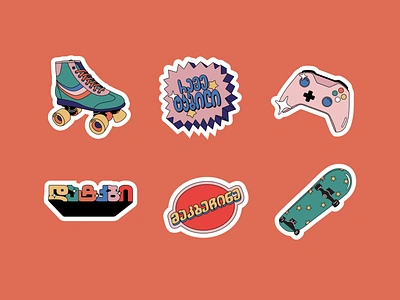 Stickers Moname illustration joystick retro roller skates stickers typography