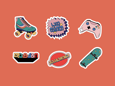 Stickers Moname illustration joystick retro roller skates stickers typography