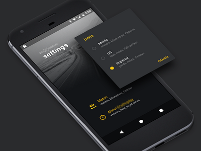 Settings Page android dark material mobile ui