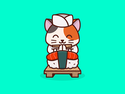 Master Chef Sushi Cat animal cartoon cartoons cat character colorful cooking cute design food illustration japan logo mascots playful sushi youthful