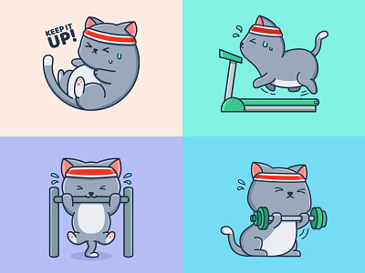 Cat with Workout Habit animal cartoon cat character cute empower illustration lift pull up workout
