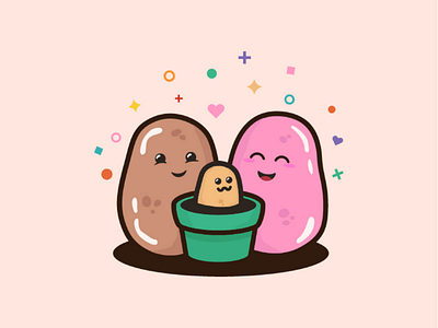 Happy Potato Family baby cartoon character design family flat logo nature playful potato youthful